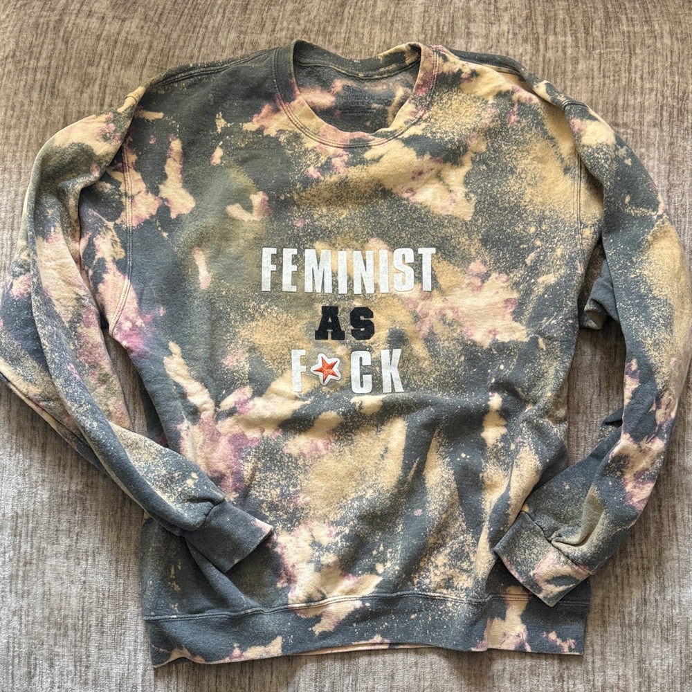 Bleach Dyed Women's Graphic Sweater Feminist as F